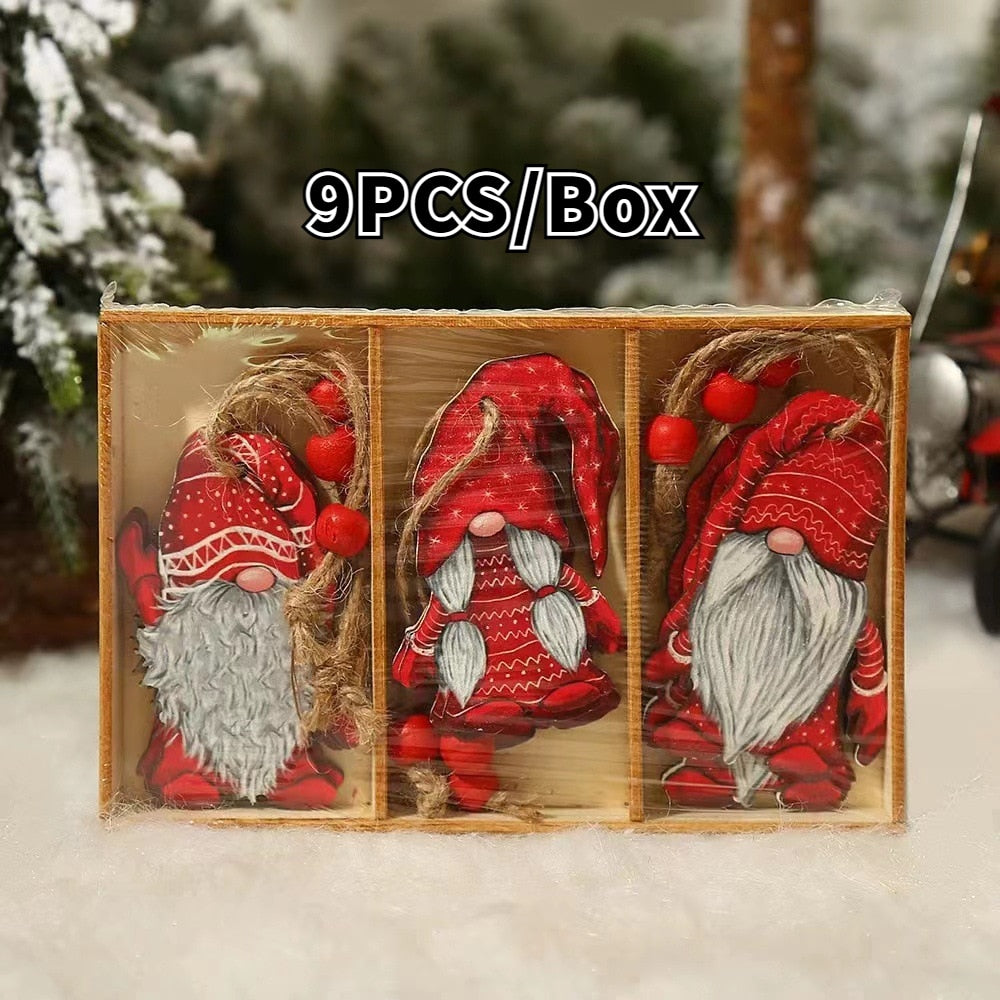 9/12 PCS  Christmas Wooden Pendants