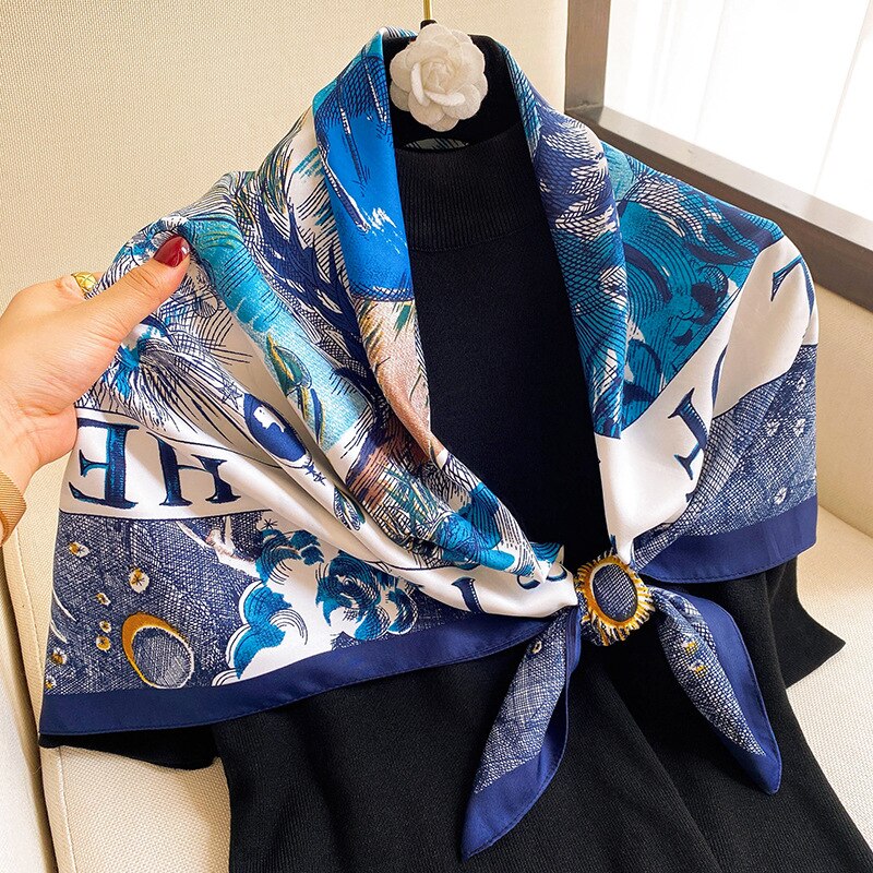 90*90cm Luxury Brand Colorful Twill Print Square Scarf