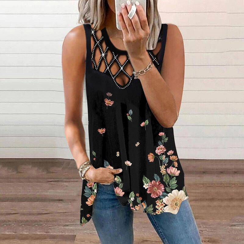 Vintage Floral Summer Casual Sleeveless Shirt