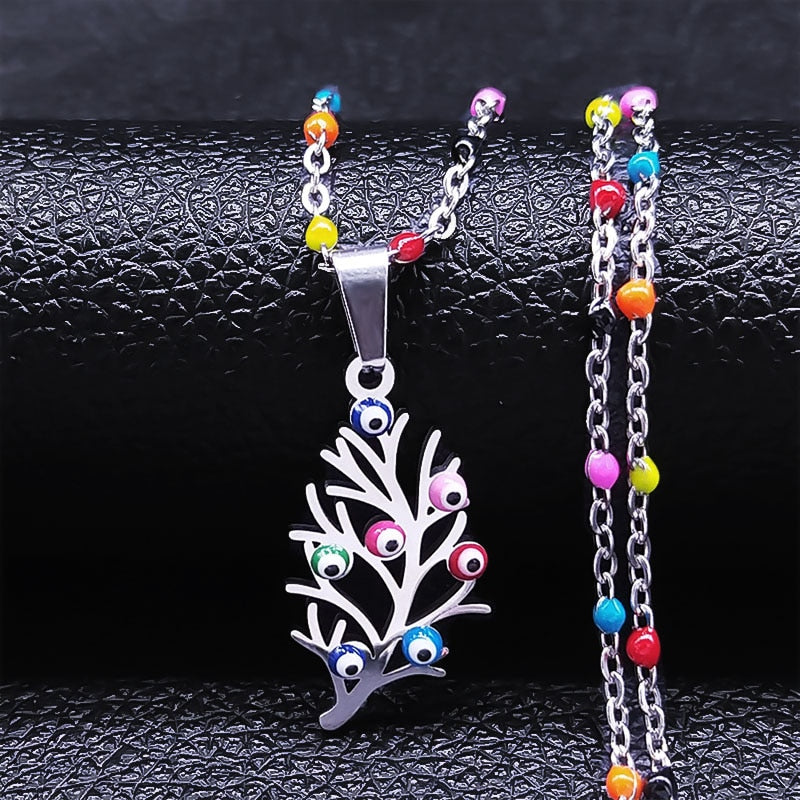 Bohemian Colorful Turkey Eyes Tree of Life Necklace