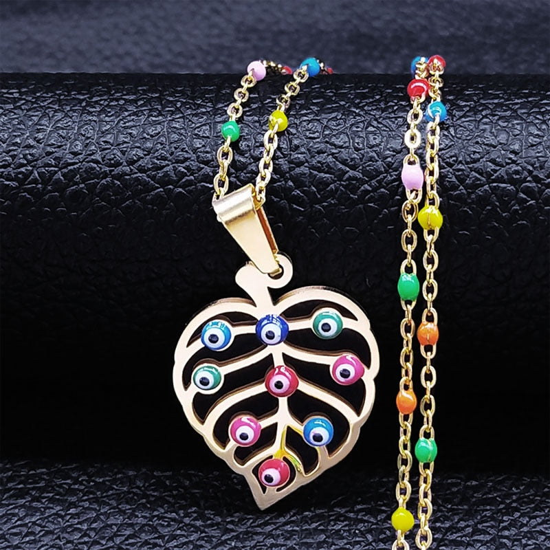 Bohemian Colorful Turkey Eyes Tree of Life Necklace