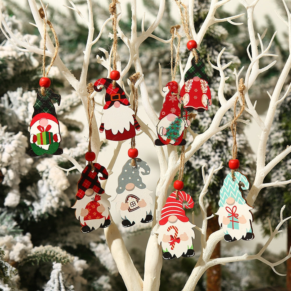 9/12 PCS  Christmas Wooden Pendants