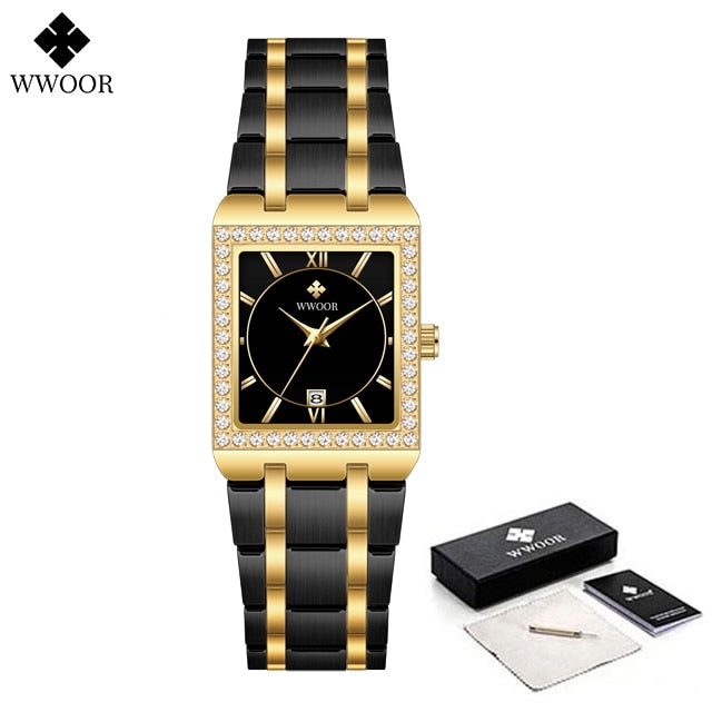 WWOOR women's high quality brand design square diamond, small watch.