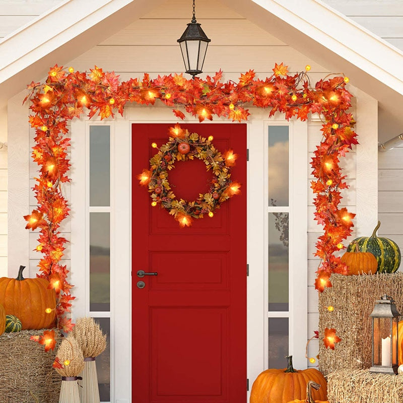 Autumn Maple Leaves Pumpkin Garland Led