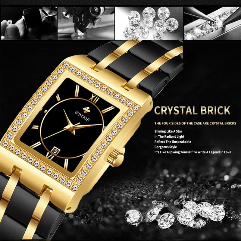 WWOOR women's high quality brand design square diamond, small watch.