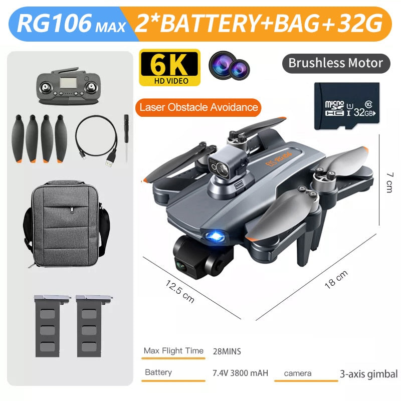 RG106 MAX GPS 6K Professional Dual HD Camera with 3-Axis Gimbal FPV Obstacle Avoidance Drone