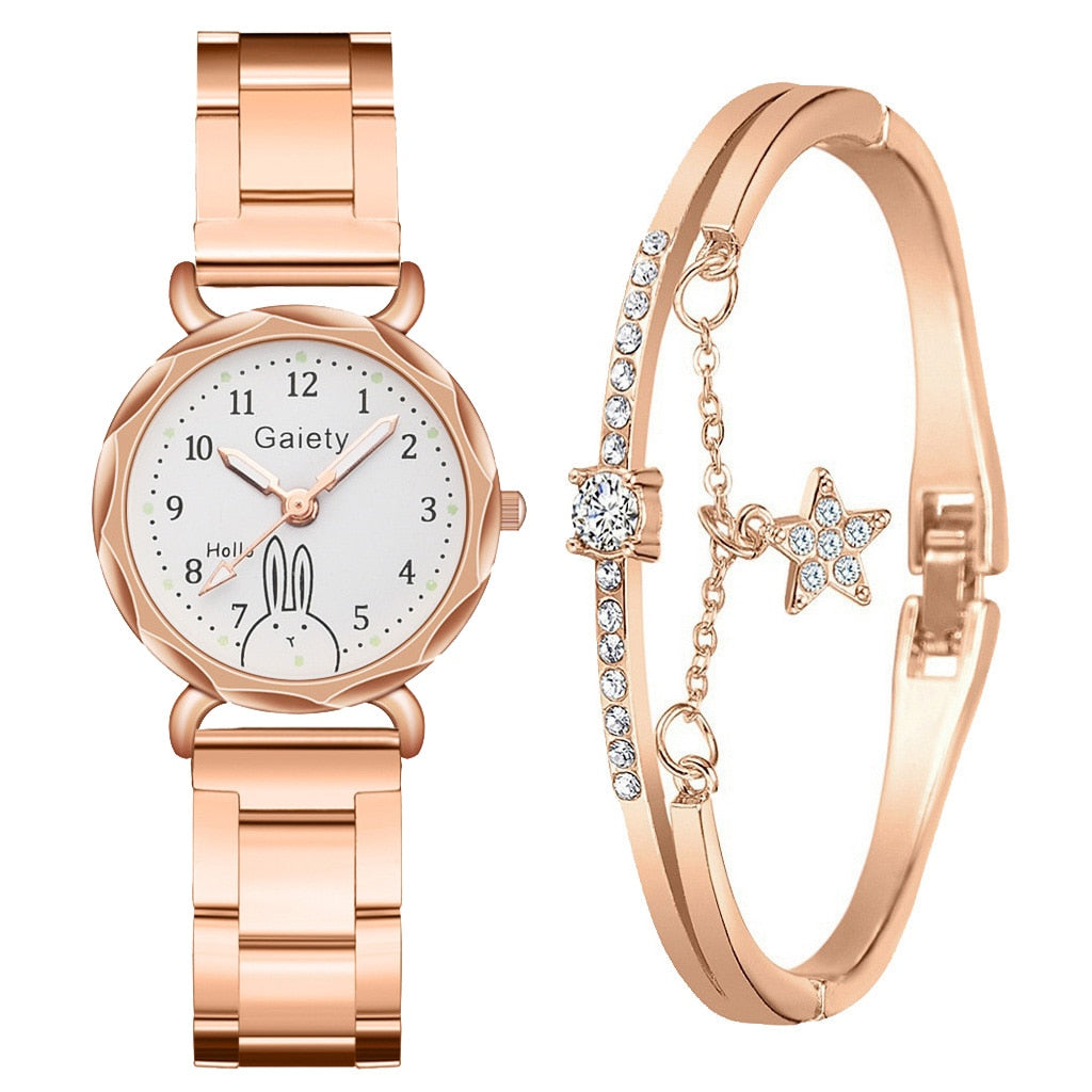 2PCS Set Gaiety Brand. Rhinestone Bracelet Montre Femme watch