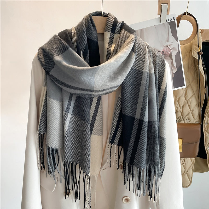 200*65cm Luxury Plaid Cashmere Long Pashmina Scarf