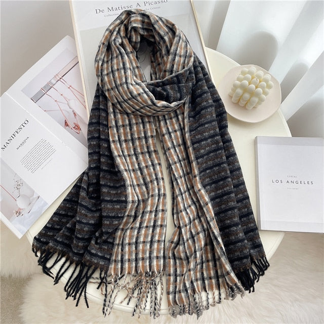 200*65cm Luxury Plaid Cashmere Long Pashmina Scarf