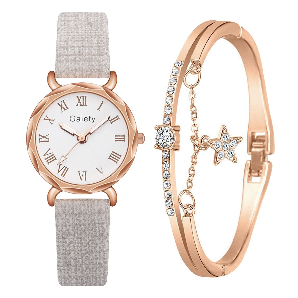 2PCS Set Gaiety Brand. Rhinestone Bracelet Montre Femme watch