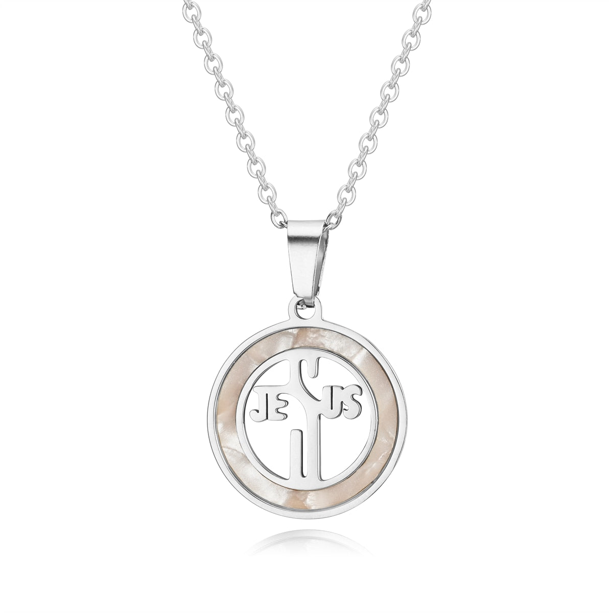 Round Gold Silver  Necklace JESUS Pendant