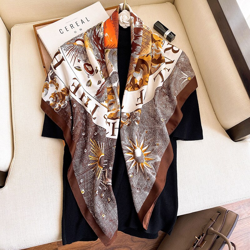 90*90cm Luxury Brand Colorful Twill Print Square Scarf