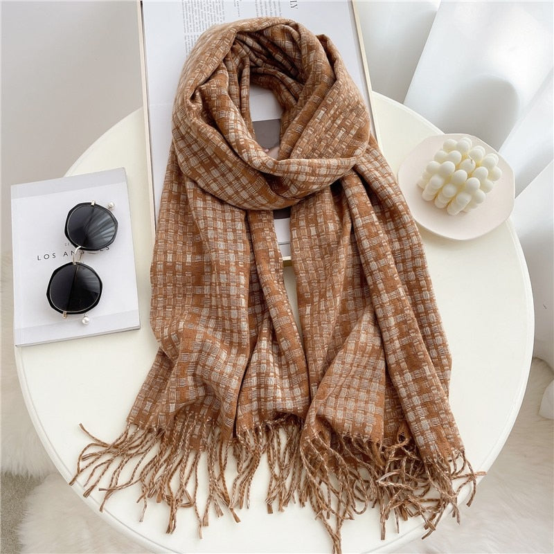 200*65cm Luxury Plaid Cashmere Long Pashmina Scarf