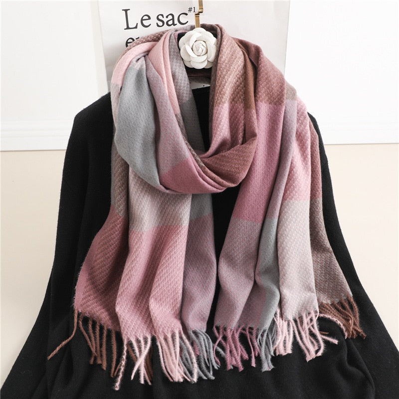 200*65cm Luxury Plaid Cashmere Long Pashmina Scarf