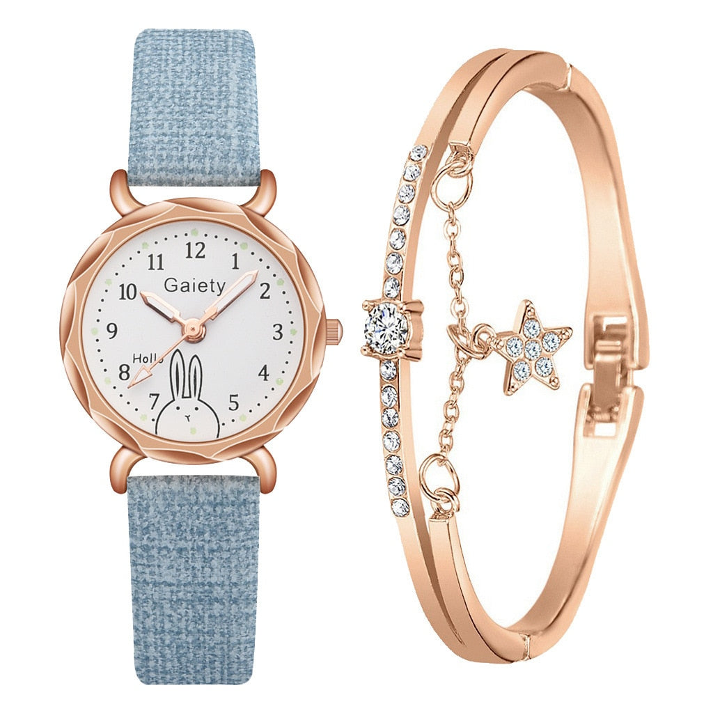 2PCS Set Gaiety Brand. Rhinestone Bracelet Montre Femme watch