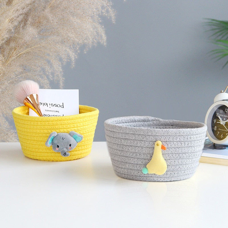 Cartoon Animals Hand Woven Storage Basket Kids Toys