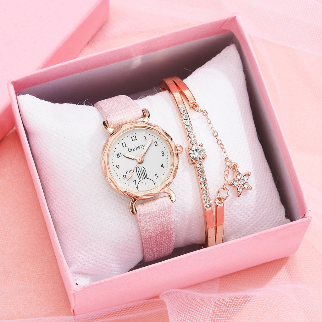 2PCS Set Gaiety Brand. Rhinestone Bracelet Montre Femme watch