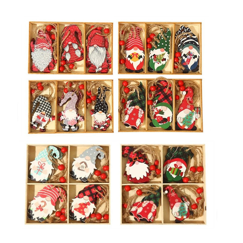 9/12 PCS  Christmas Wooden Pendants