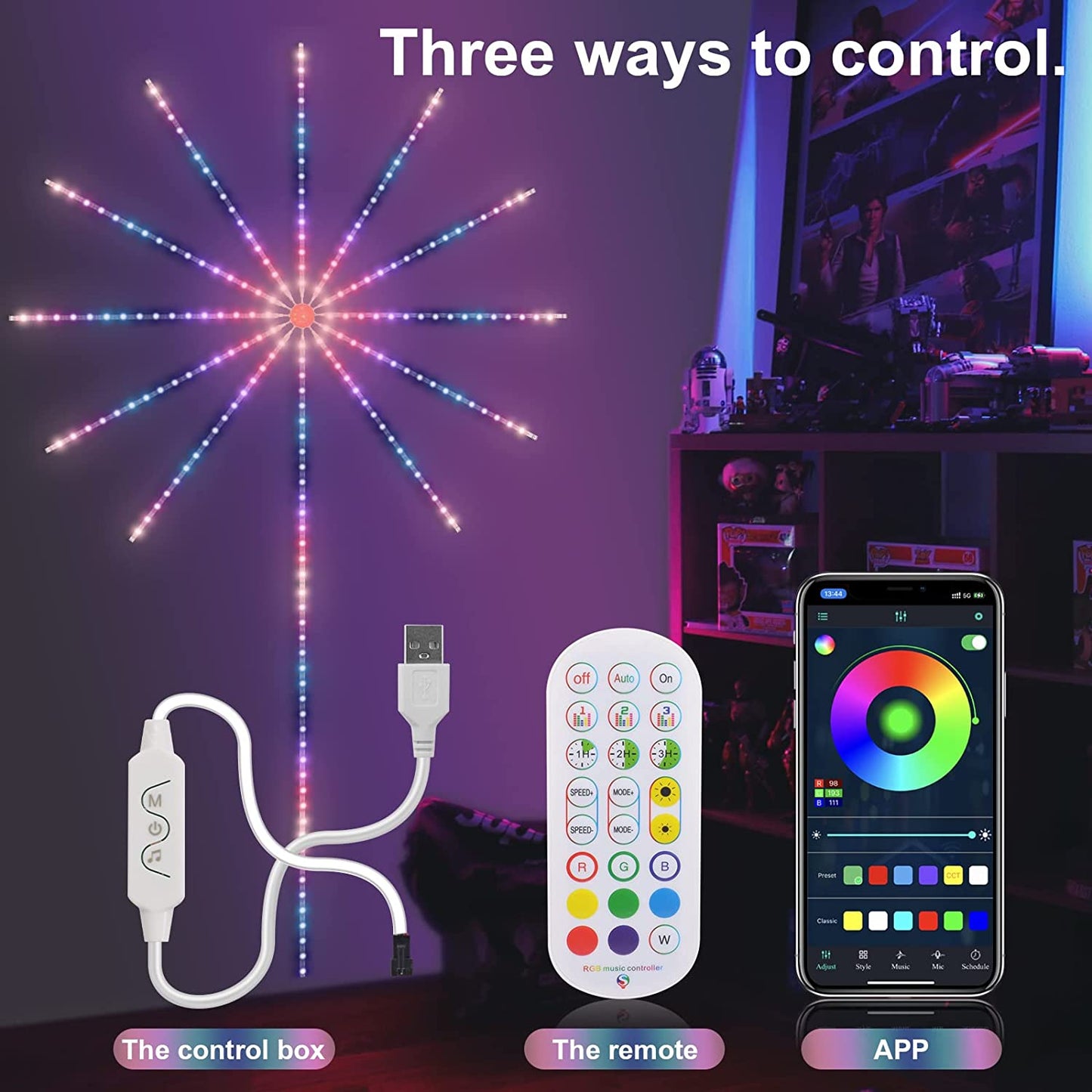 Remote Control Firework Lights LED Strip Music Sound  Sync Color Changing