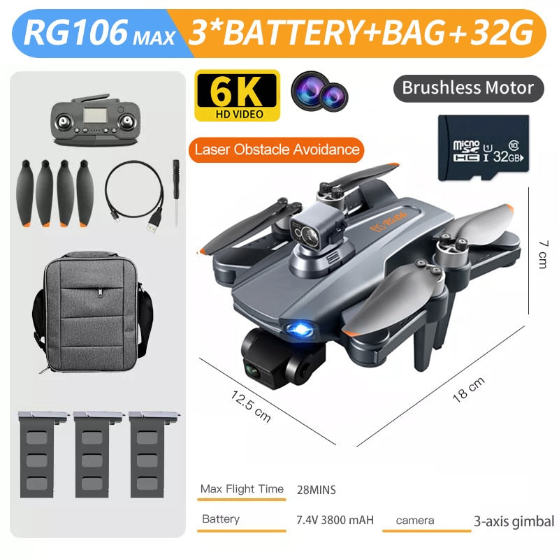 RG106 MAX GPS 6K Professional Dual HD Camera with 3-Axis Gimbal FPV Obstacle Avoidance Drone