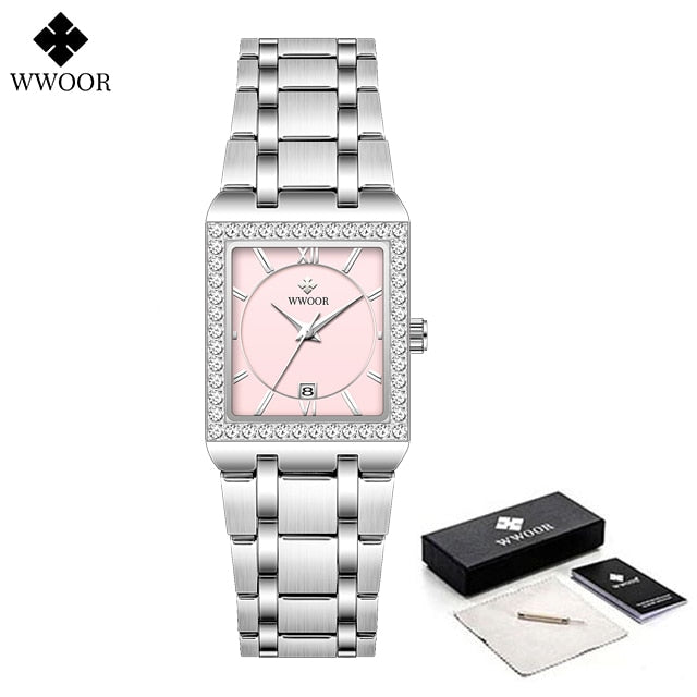 WWOOR women's high quality brand design square diamond, small watch.