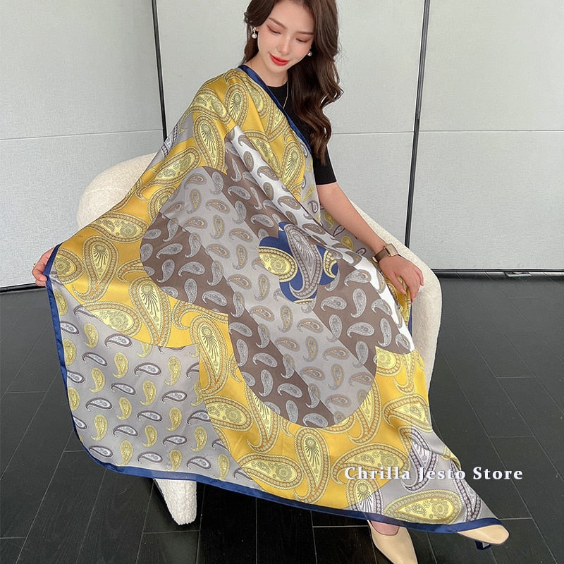 110*110cm Floral Printed Imitated Silk Scarf