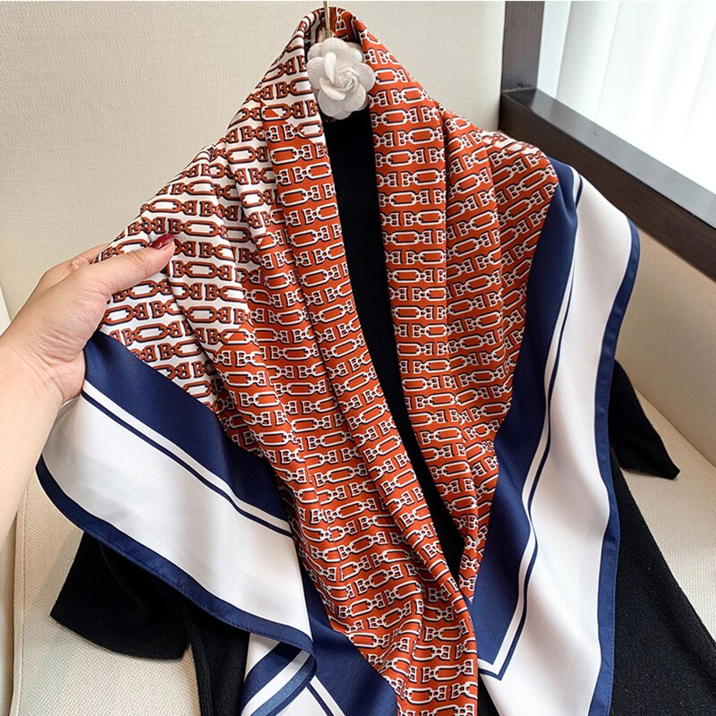 90*90cm Luxury Brand Colorful Twill Print Square Scarf