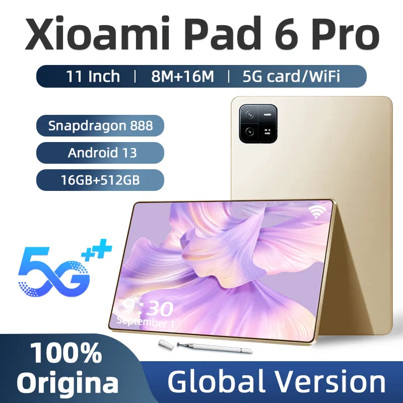 2023 Original Global Version Tablet Android 13 Pad 6 Pro 16GB+512GB Snapdragon 888 Tablet