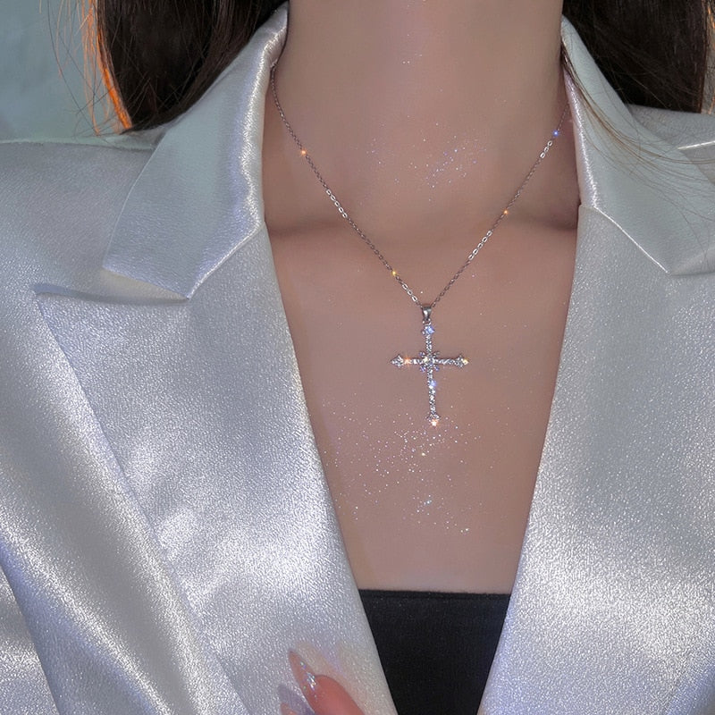 Crystal Zircon Cross Pendant Necklace