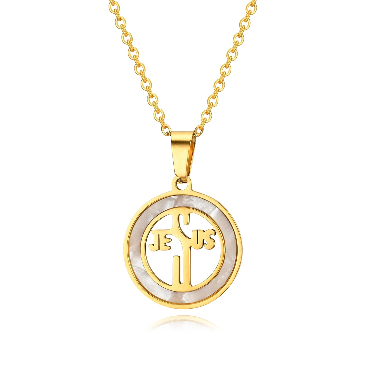 Round Gold Silver  Necklace JESUS Pendant