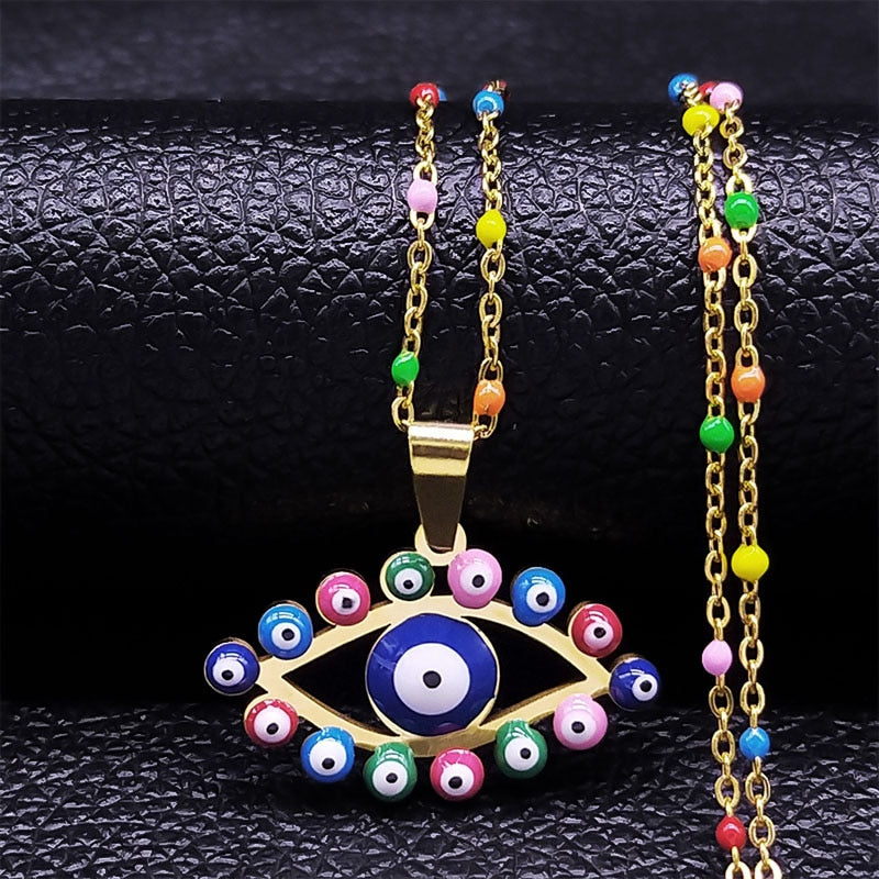 Bohemian Colorful Turkey Eyes Tree of Life Necklace