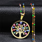 Bohemian Colorful Turkey Eyes Tree of Life Necklace