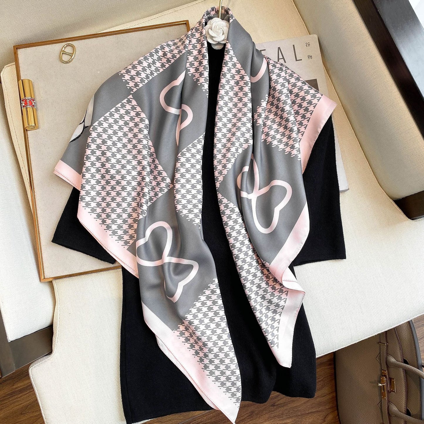 90*90cm Luxury Brand Colorful Twill Print Square Scarf