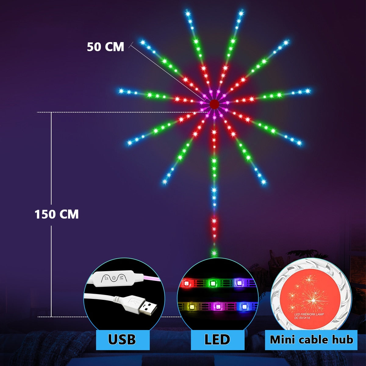 Remote Control Firework Lights LED Strip Music Sound  Sync Color Changing