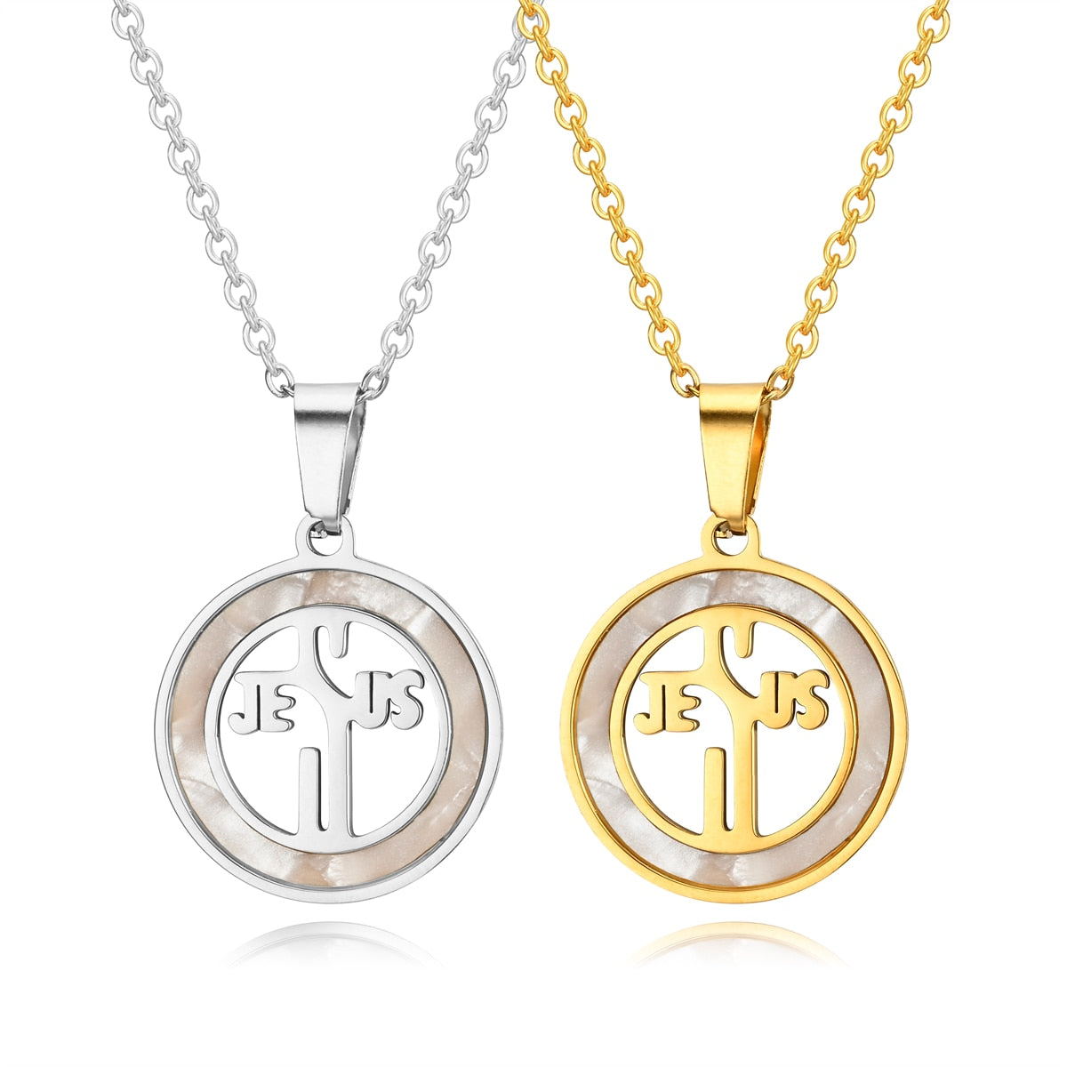 Round Gold Silver  Necklace JESUS Pendant