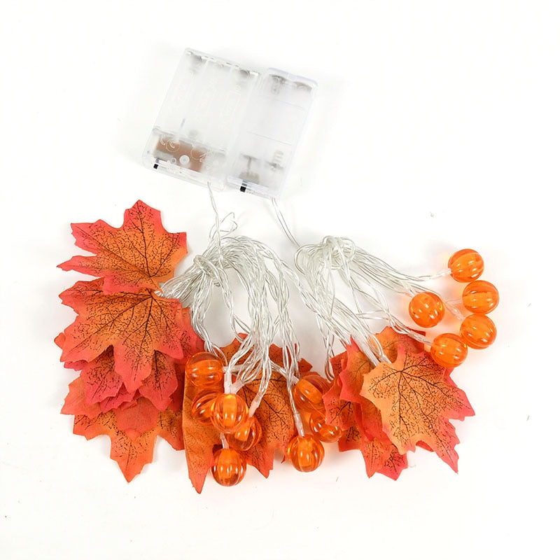 Autumn Maple Leaves Pumpkin Garland Led