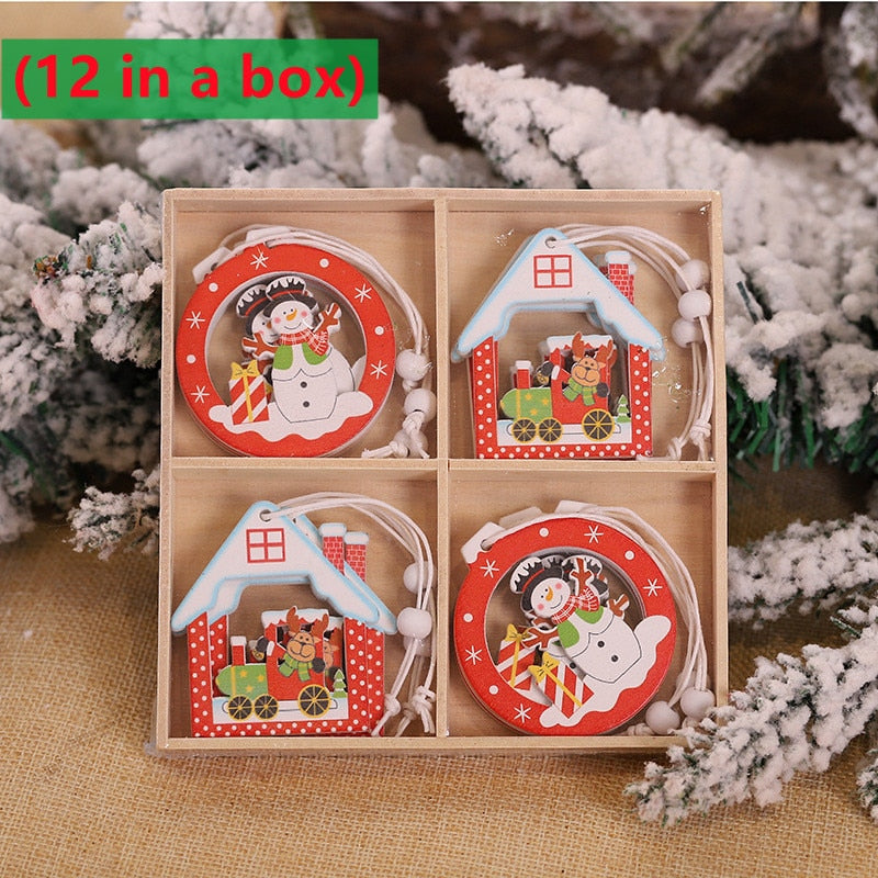 9/12 PCS  Christmas Wooden Pendants