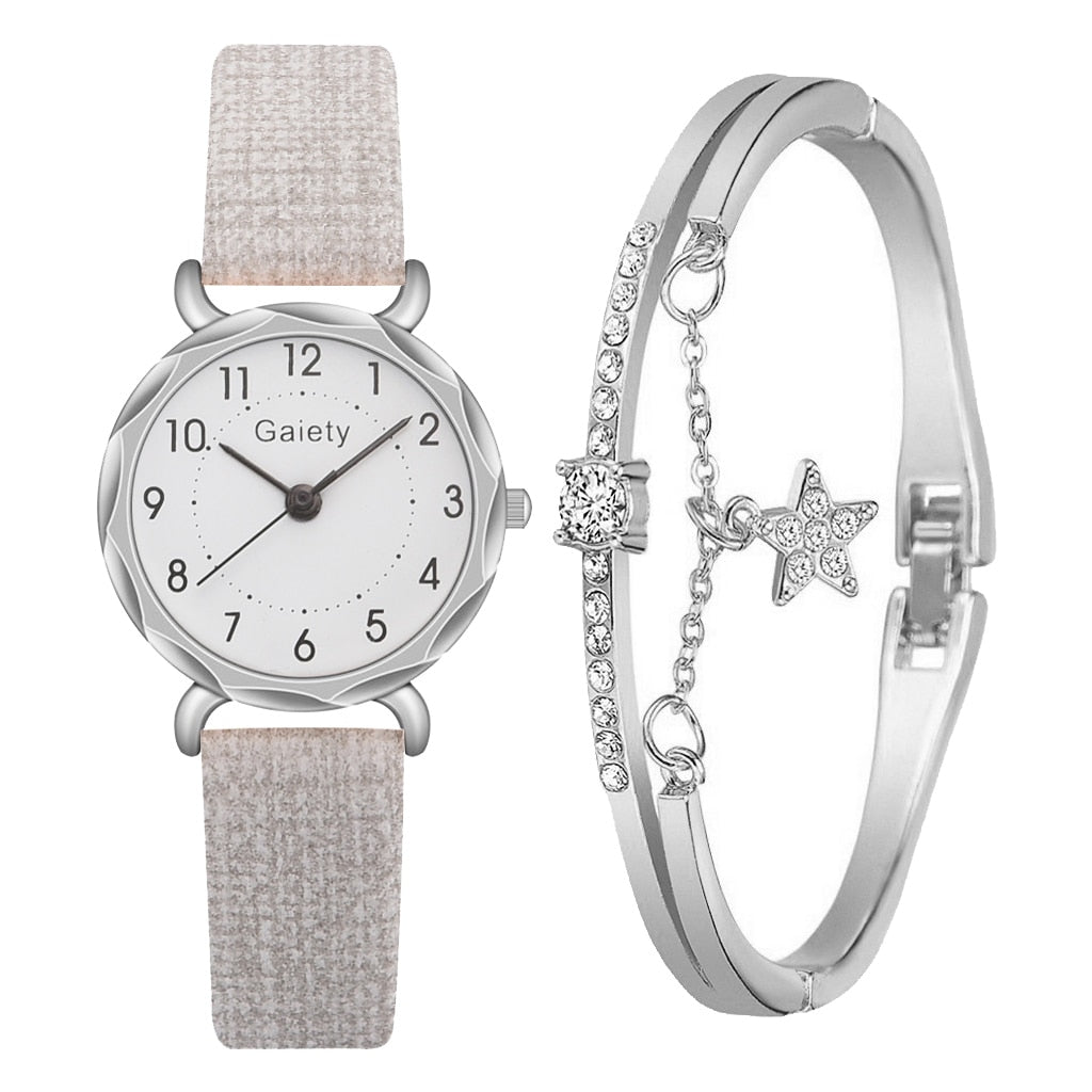 2PCS Set Gaiety Brand. Rhinestone Bracelet Montre Femme watch