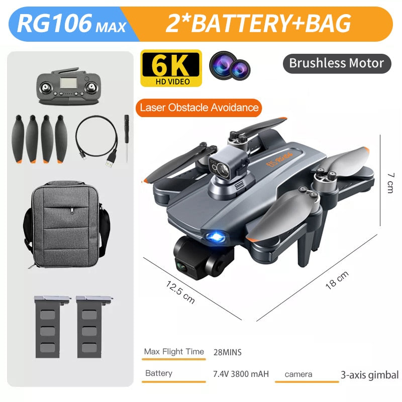 RG106 MAX GPS 6K Professional Dual HD Camera with 3-Axis Gimbal FPV Obstacle Avoidance Drone