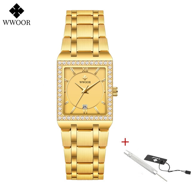 WWOOR women's high quality brand design square diamond, small watch.