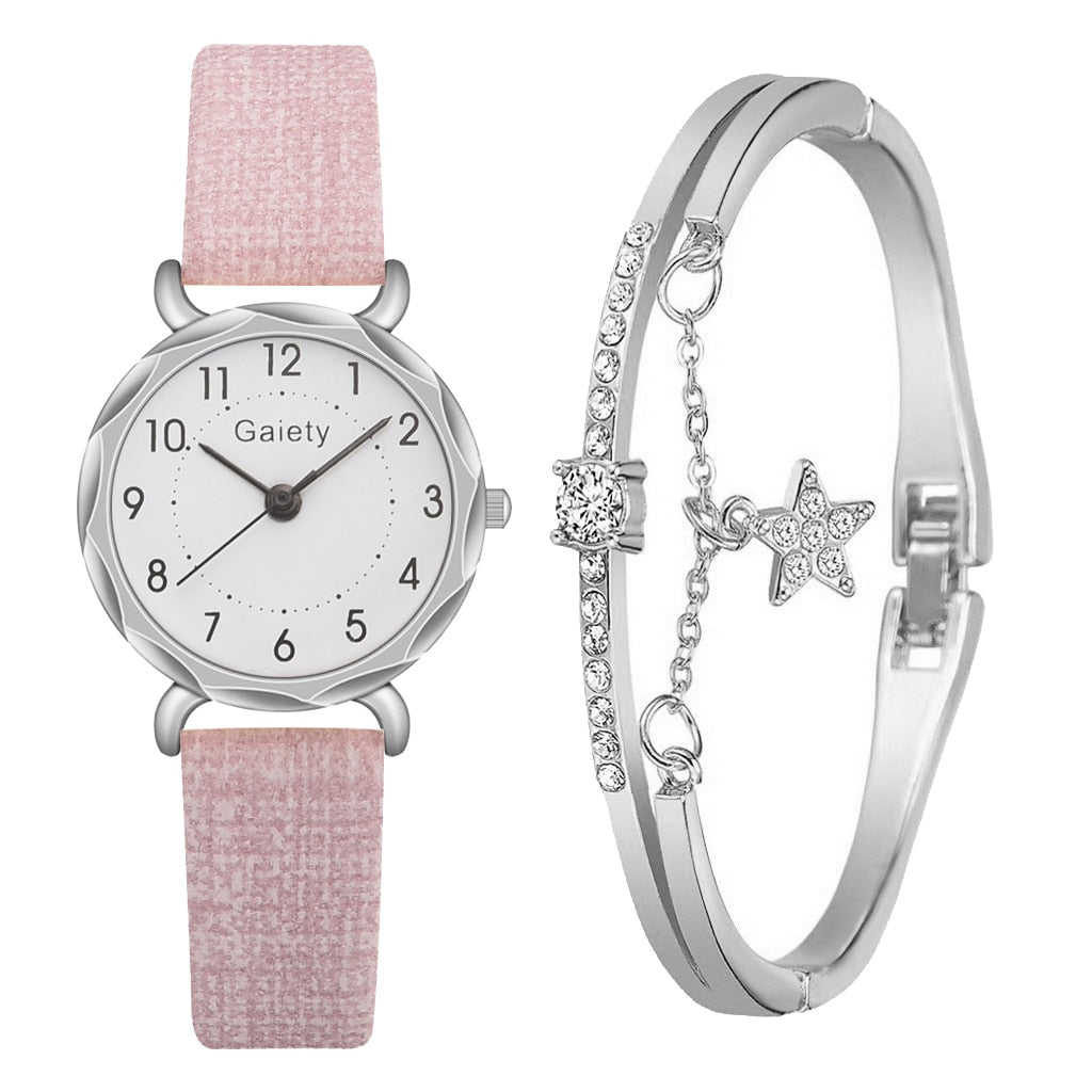 2PCS Set Gaiety Brand. Rhinestone Bracelet Montre Femme watch