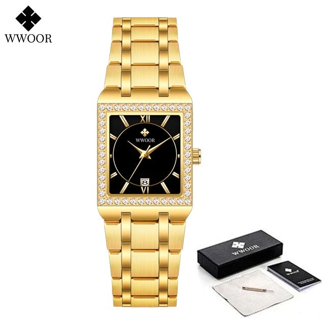 WWOOR women's high quality brand design square diamond, small watch.