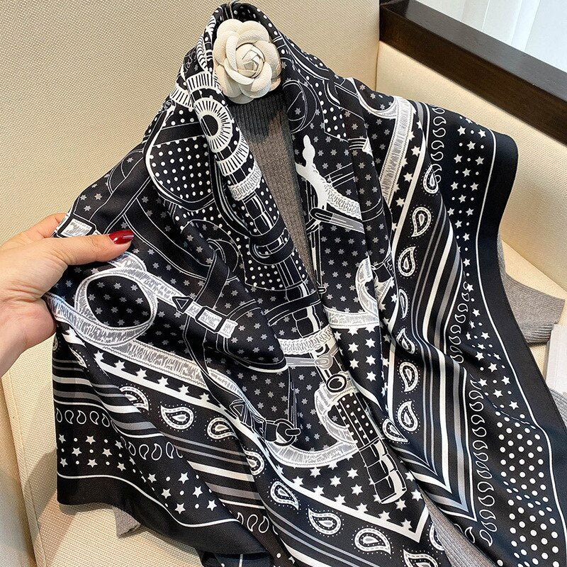 90*90cm Luxury Brand Colorful Twill Print Square Scarf