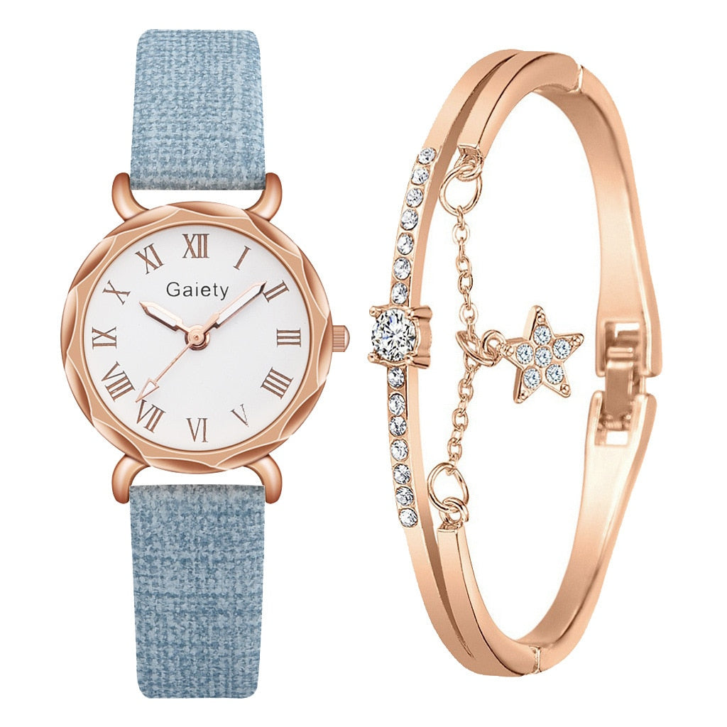 2PCS Set Gaiety Brand. Rhinestone Bracelet Montre Femme watch