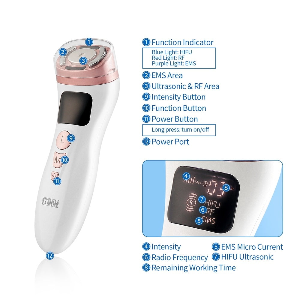 Mini HIFU Facial Skin Tightening Lifting Treatment RF EMS Modes