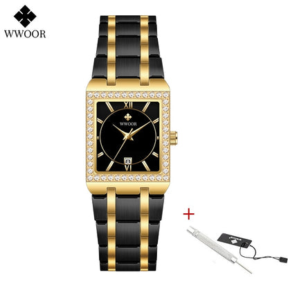 WWOOR women's high quality brand design square diamond, small watch.