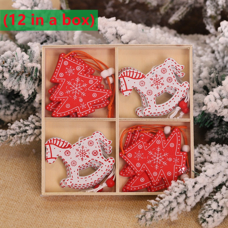 9/12 PCS  Christmas Wooden Pendants