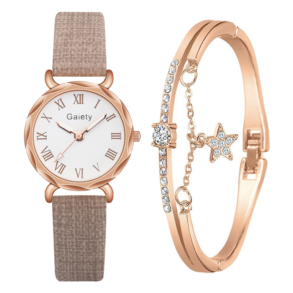 2PCS Set Gaiety Brand. Rhinestone Bracelet Montre Femme watch