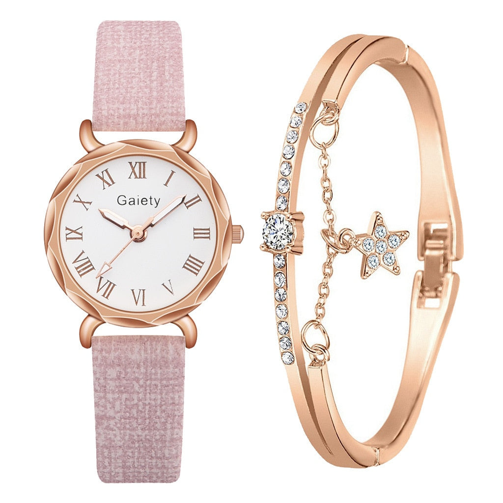 2PCS Set Gaiety Brand. Rhinestone Bracelet Montre Femme watch