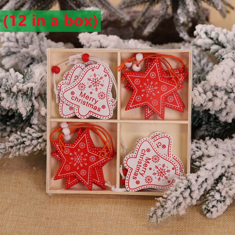 9/12 PCS  Christmas Wooden Pendants